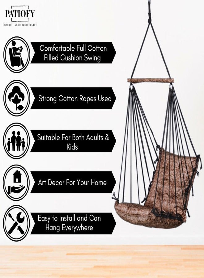 Patiofy Hammock Swing | Hanging Swing for Kids | Jhula | Suitable for Indoor and Outdoor | Weight Capacity 10-15 Kg | Portable | Age Group 8-15 Years (BrownTexture) - Image 5